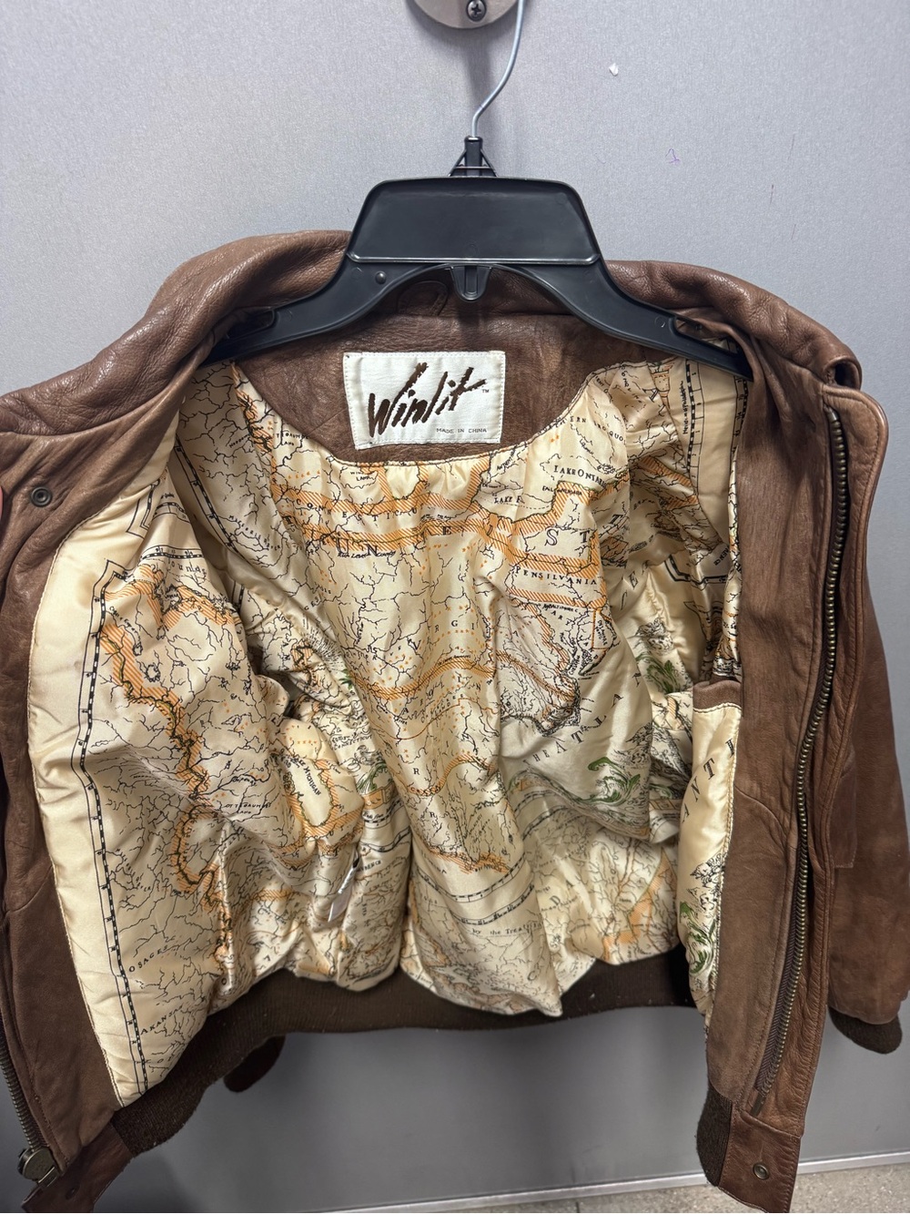 Vintage Brown Leather Bomber Jacket - Men's
